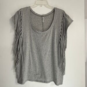 Free People Women's Gray Fantasy Fringe Tee‎ Size S Oversized Boho Indie Hippie